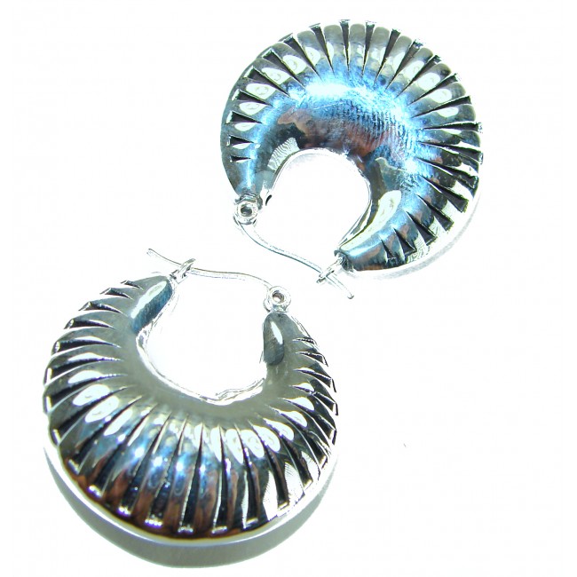 Highly Polished Fancy Modern design .925 Sterling Silver Italy made Earrings - photo 4