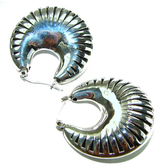 Highly Polished Fancy Modern design .925 Sterling Silver Italy made Earrings - photo 2