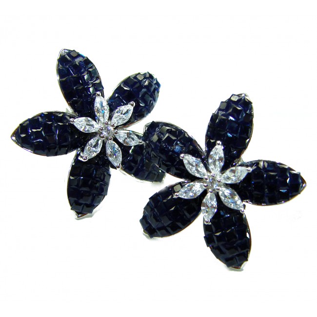 Magnificent Jewel 16.5 carat Sapphire Flowers .925 Sterling Silver handcrafted incredible earrings