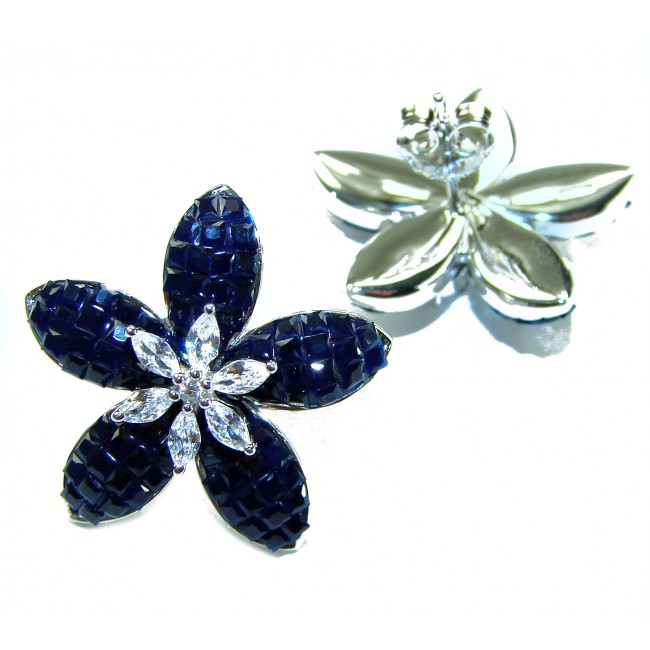 Magnificent Jewel 16.5 carat Sapphire Flowers .925 Sterling Silver handcrafted incredible earrings