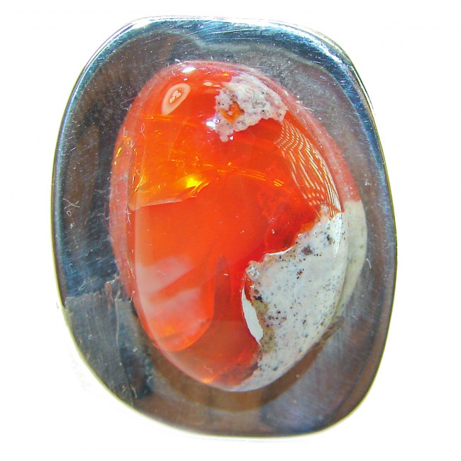 Large Golden Galaxy - Genuine 17.5 CARAT Mexican Opal .925 Sterling Silver Large Statement Ring size 7