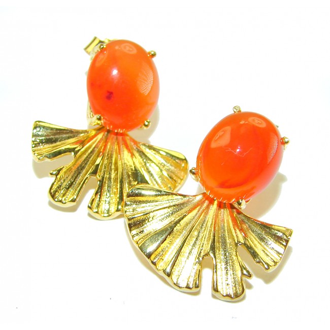 Summer Exuberance natural 5.5 carat Orange Carnelian 14K Gold over .925 Sterling Silver handmade earrings