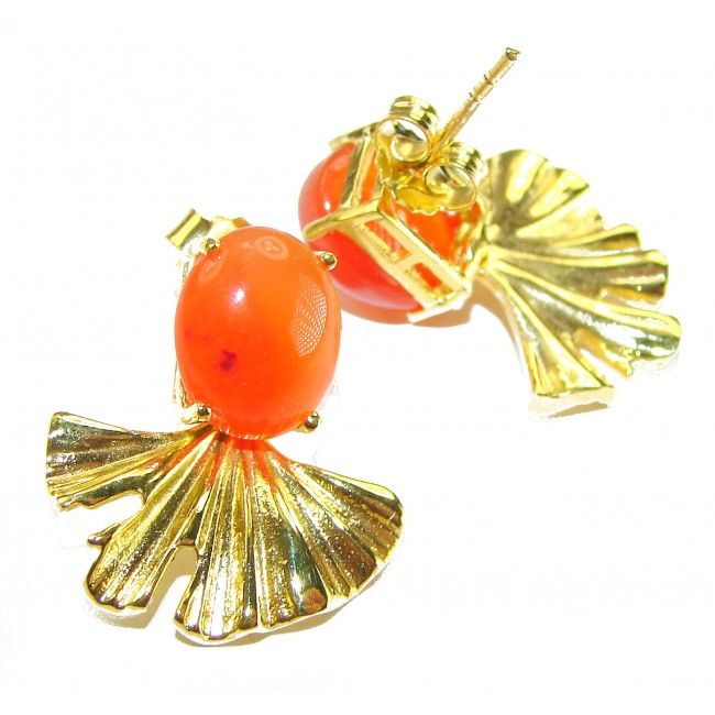 Summer Exuberance natural 5.5 carat Orange Carnelian 14K Gold over .925 Sterling Silver handmade earrings