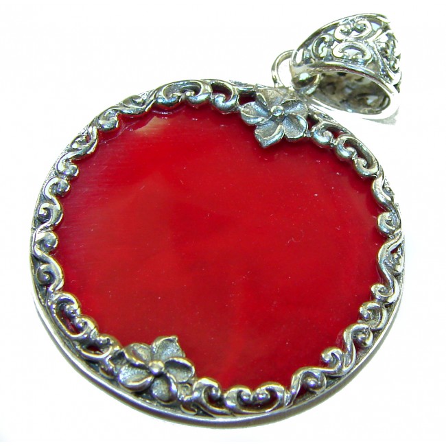 Bright Energy Authentic Coral .925 Sterling Silver Bali handmade pendant