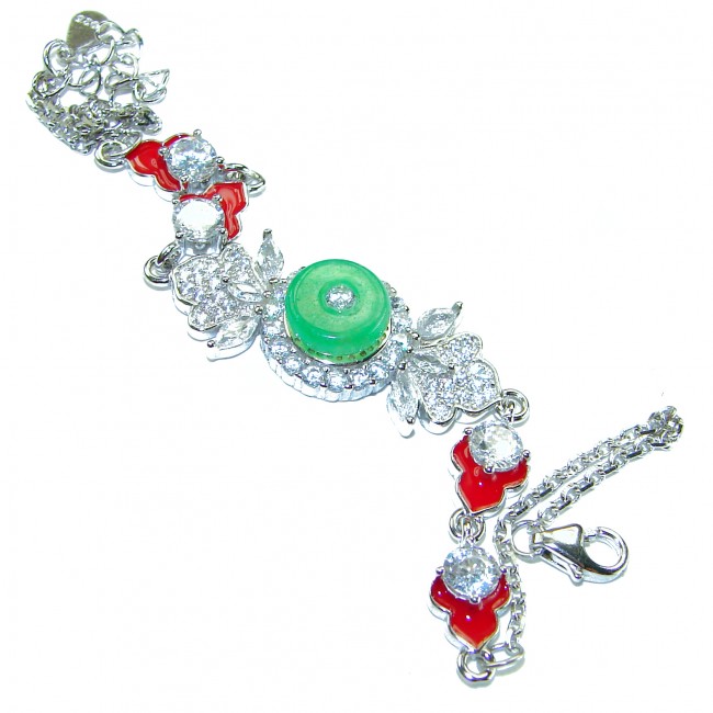 Purity and Harmony Precious genuine 6.5 carat Jade .925 Sterling Silver handcrafted Bracelet