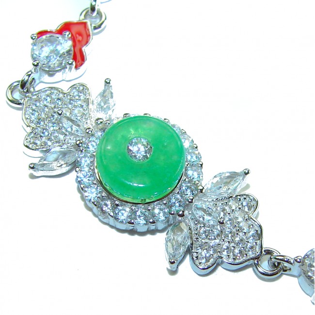Purity and Harmony Precious genuine 6.5 carat Jade .925 Sterling Silver handcrafted Bracelet