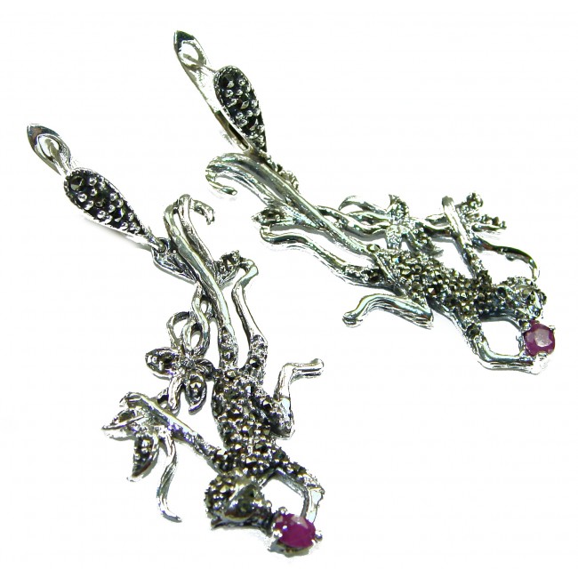 Monkey Marcasite Sapphire .925 Sterling Silver handmade Earrings