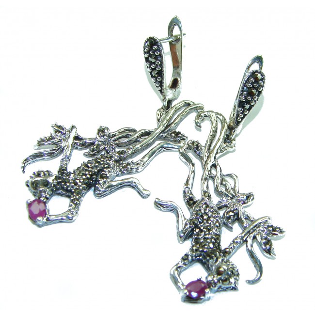 Monkey Marcasite Sapphire .925 Sterling Silver handmade Earrings