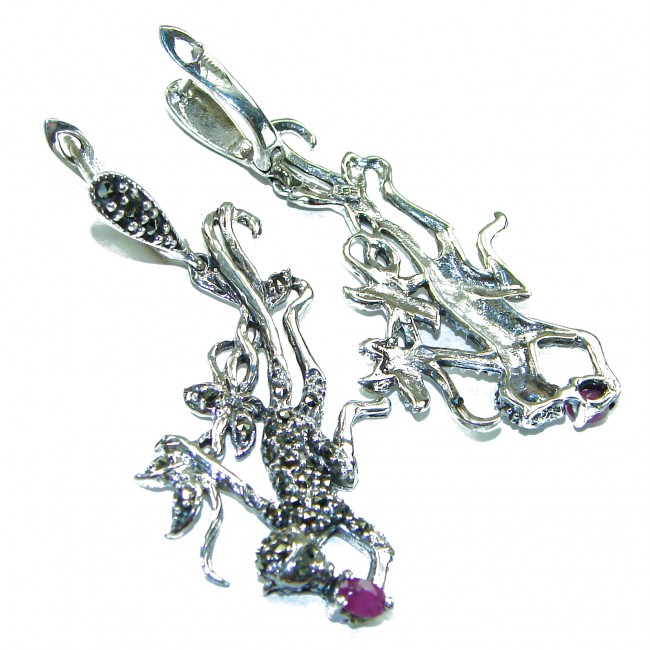 Monkey Marcasite Sapphire .925 Sterling Silver handmade Earrings