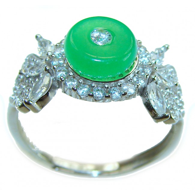 Good Fortune - Vintage Style 4.9 carat Jade .925 Sterling Silver handmade Cocktail Ring s. 7 adjustable