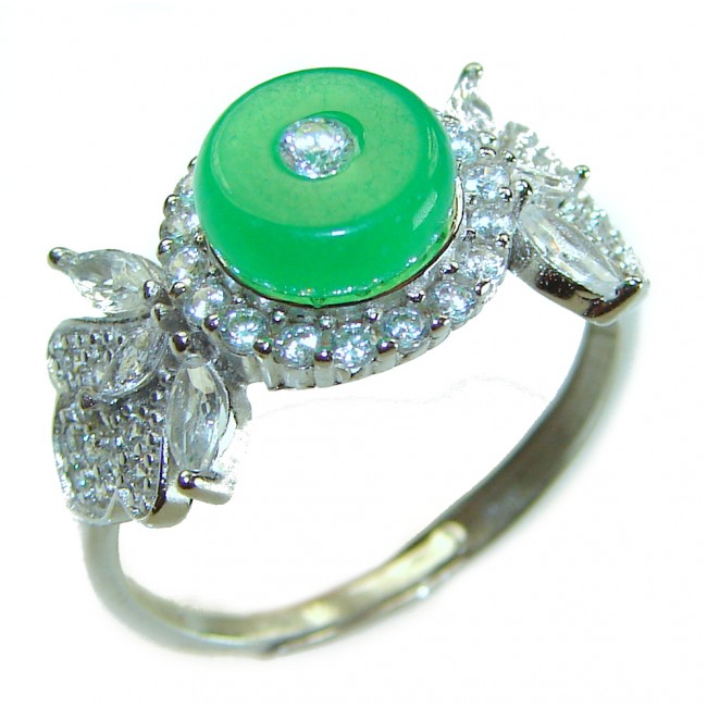 Good Fortune - Vintage Style 4.9 carat Jade .925 Sterling Silver handmade Cocktail Ring s. 7 adjustable