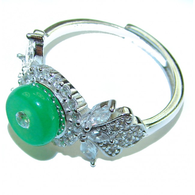 Good Fortune - Vintage Style 4.9 carat Jade .925 Sterling Silver handmade Cocktail Ring s. 7 adjustable