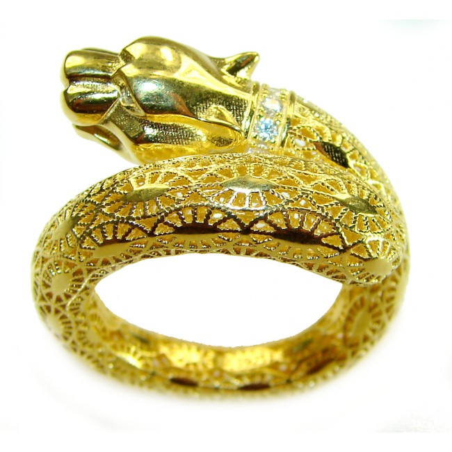 Cheetah authentic 18K Gold over .925 Sterling Silver handmade Statement Ring s. 7 1/2 - Side view of cheetah ring, 18K gold over .925 sterling silver, intricate design.