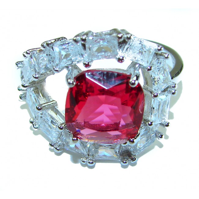 Royalty 37.5 carat baguette cut Red Garnet .925 Sterling Silver handcrafted ring; s. 8 3/4