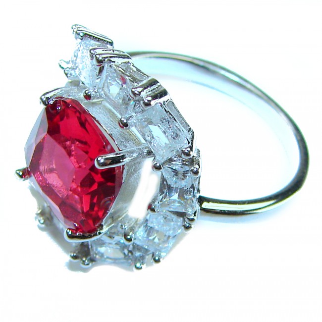 Royalty 37.5 carat baguette cut Red Garnet .925 Sterling Silver handcrafted ring; s. 8 3/4