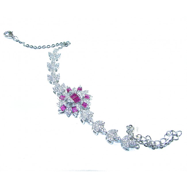 Art Deco - Precious Natural 18.5 carat Ruby .925 Sterling Silver handcrafted bracelet - Art Deco bracelet, top view with rubies and clasp detail, .925 Sterling Silver