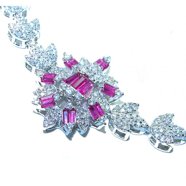 Art Deco - Precious Natural 18.5 carat Ruby .925 Sterling Silver handcrafted bracelet - Ruby necklace stone close-up, Art Deco style, sterling silver.