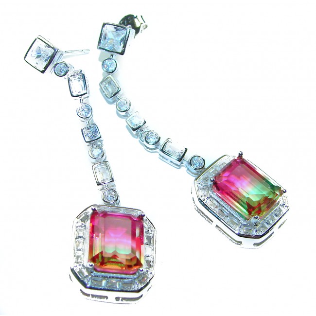 Luxurious 7.5 carat Brazilian Watermelon Tourmaline .925 Sterling Silver Handcrafted Earrings