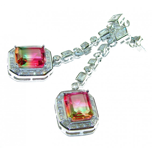 Luxurious 7.5 carat Brazilian Watermelon Tourmaline .925 Sterling Silver Handcrafted Earrings