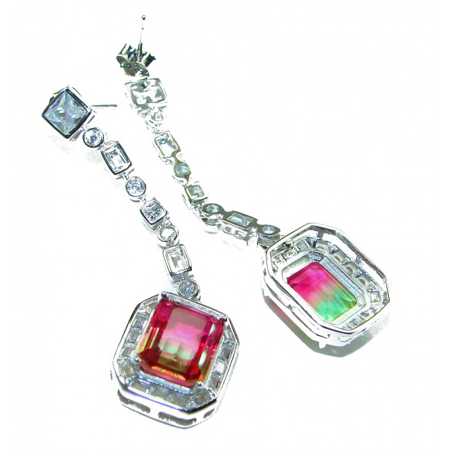 Luxurious 7.5 carat Brazilian Watermelon Tourmaline .925 Sterling Silver Handcrafted Earrings