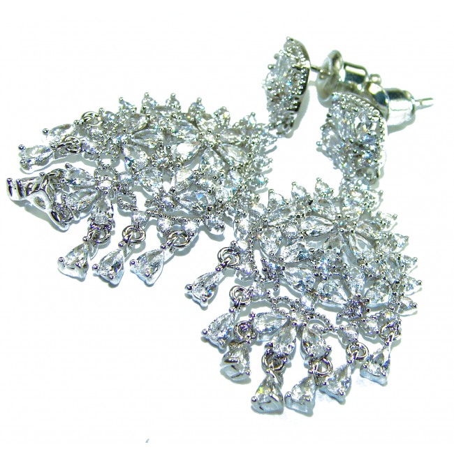 Precious genuine 11.9 carat White Topaz .925 Sterling Silver handcrafted earrings - photo 3