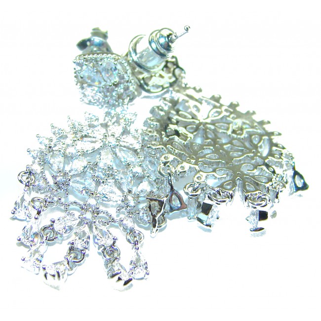 Precious genuine 11.9 carat White Topaz .925 Sterling Silver handcrafted earrings - photo 2