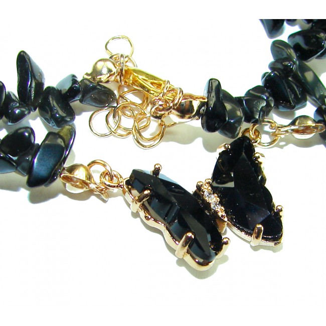 Green Butterfly authentic Onyx 14k Gold over .925 Sterling Silver handcrafted necklace