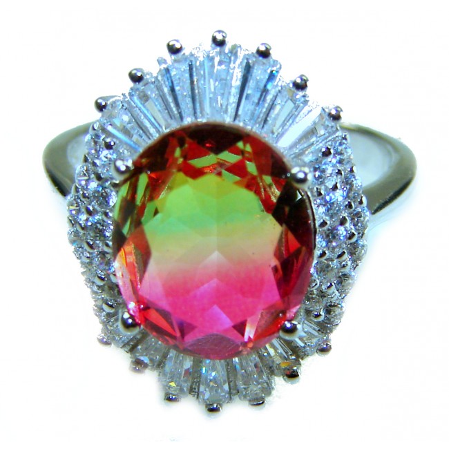 Magnificent 11.2 carat oval cut Pink Tourmaline .925 Silver handcrafted Cocktail Ring s. 7 3/4