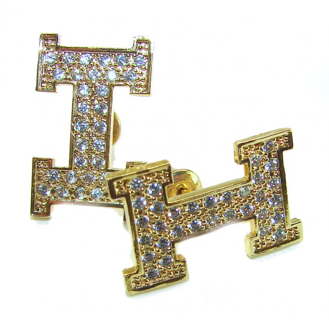 LETTER I White Sapphire 18K Gold over .925 Sterling Silver handcrafted Earrings