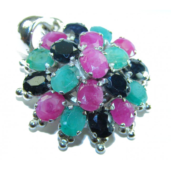 Floral-inspired authentic 10.5 carat Ruby Sapphire .925 Sterling Silver handcrafted Pendant - Close-up of floral-inspired 10.5 carat Ruby Sapphire .925 Sterling pendant.