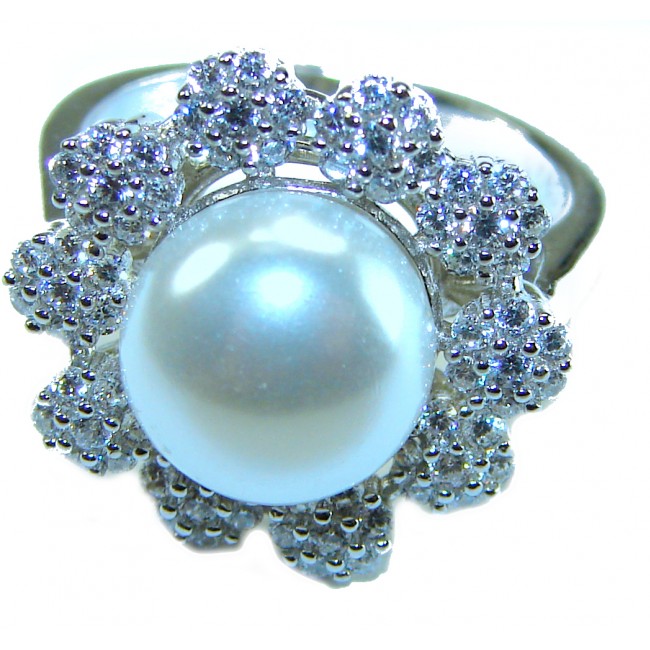 White Flower Blister Pearl .925 Sterling Silver brilliantly handcrafted ring s. 6 1/4 - photo 2