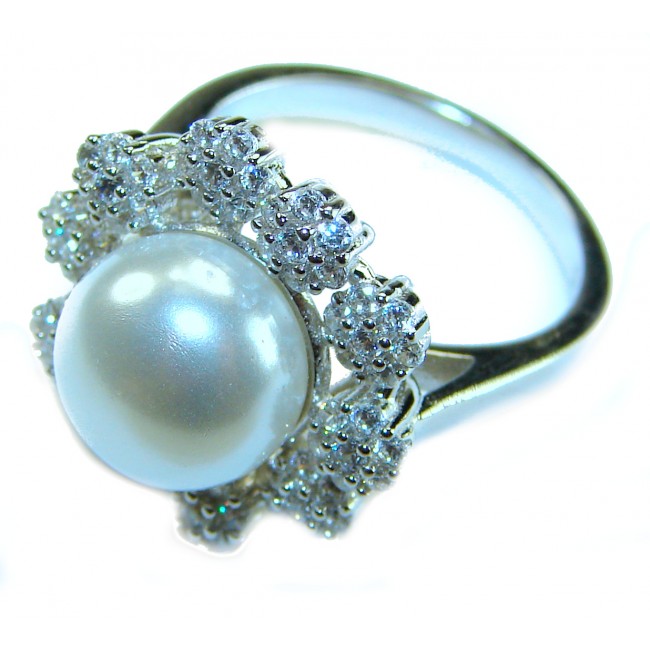 White Flower Blister Pearl .925 Sterling Silver brilliantly handcrafted ring s. 6 1/4 - photo 1