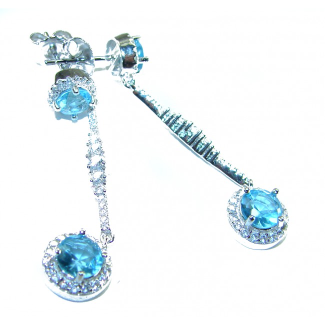 Eau Pure 4.5 carat Swiss Blue Topaz .925 Sterling Silver Handcrafted Earrings - photo 1