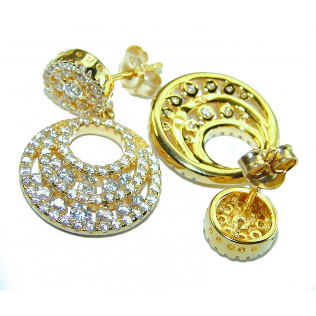 Authentic fancy cut 92.5 carat White Topaz 18K Gold over .925 Sterling Silver handcrafted earrings - photo 1