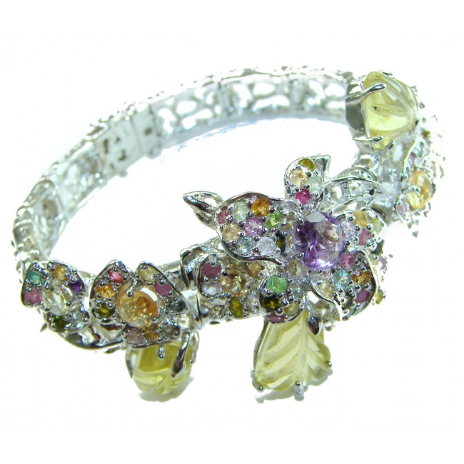 Bernadette Italy made Luxurious carved Lemon Quartz Tourmaline .925 Sterling Silver handcrafted Bracelet