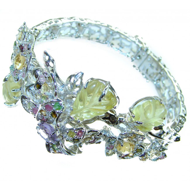 Bernadette Italy made Luxurious carved Lemon Quartz Tourmaline .925 Sterling Silver handcrafted Bracelet