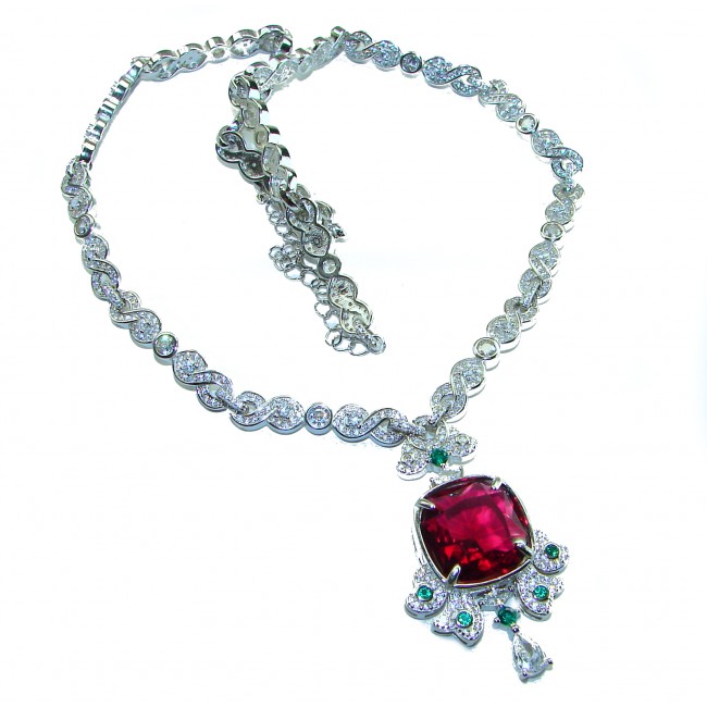 Art Deco - Luxurious natural 12.5 carat Ruby .925 Sterling Silver handmade Statement necklace