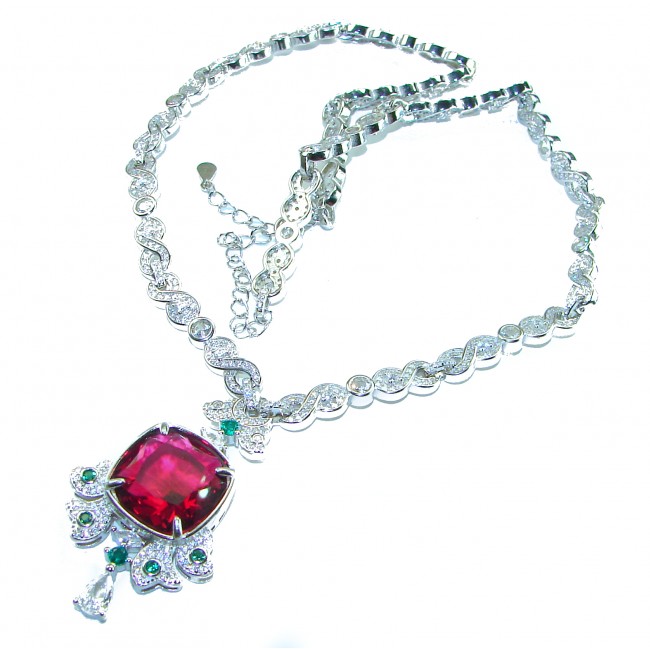 Art Deco - Luxurious natural 12.5 carat Ruby .925 Sterling Silver handmade Statement necklace