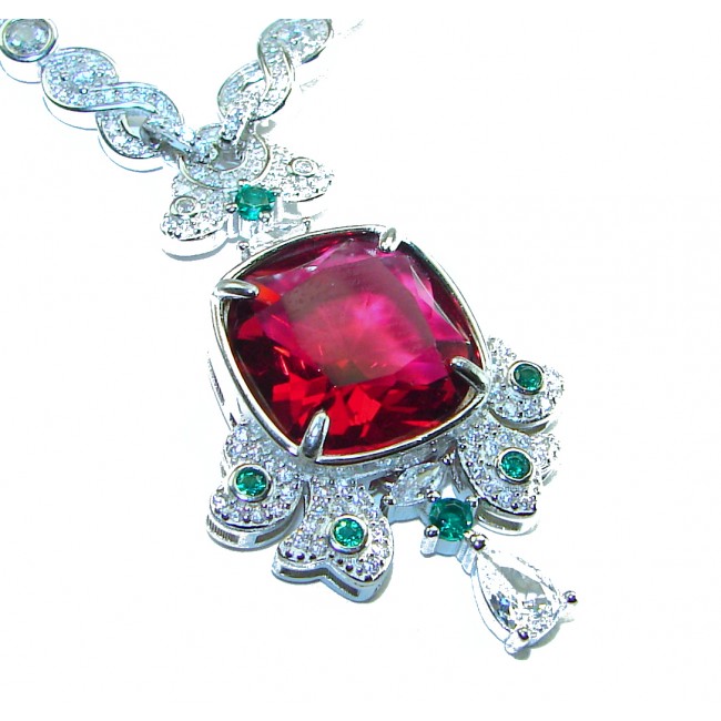 Art Deco - Luxurious natural 12.5 carat Ruby .925 Sterling Silver handmade Statement necklace