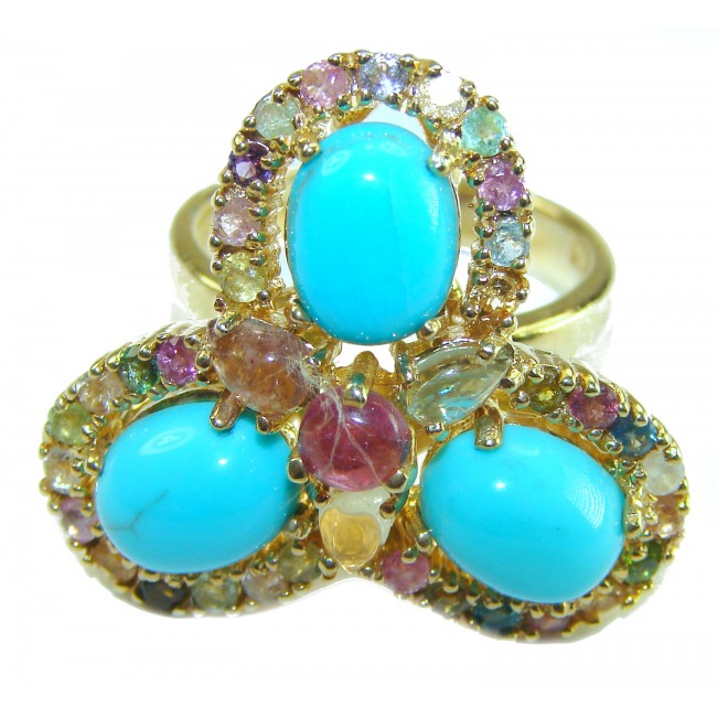 Rare 26.5 carat Sleeping Beauty Turquoise 18K Gold over .925 Sterling Silver handcrafted Large ring; s. 7 1/4
