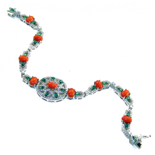 Serenity - 72.5 carat genuine Coral Emerald .925 Sterling Silver handmade Statement Bracelet