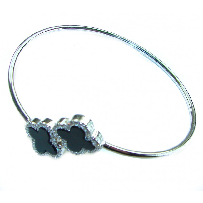 A black four-leaf clover Onyx .925 Sterling Silver handcrafted Bracelet