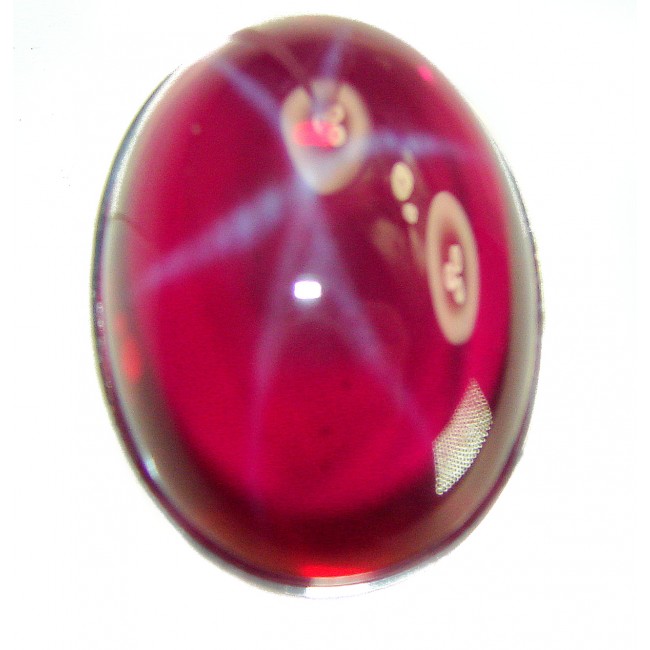 Bellezza Genuine 36.5 CARAT Star Ruby .925 Sterling Silver Large Statement Ring size 8 - Close-up of Bellezza 36.5 carat star ruby in sterling silver setting.