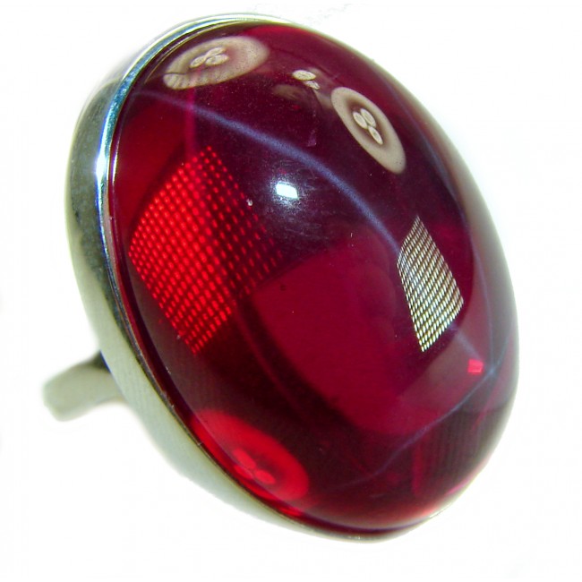 Bellezza Genuine 36.5 CARAT Star Ruby .925 Sterling Silver Large Statement Ring size 8 - Close-up of Bellezza 36.5 carat star ruby in .925 sterling silver setting.