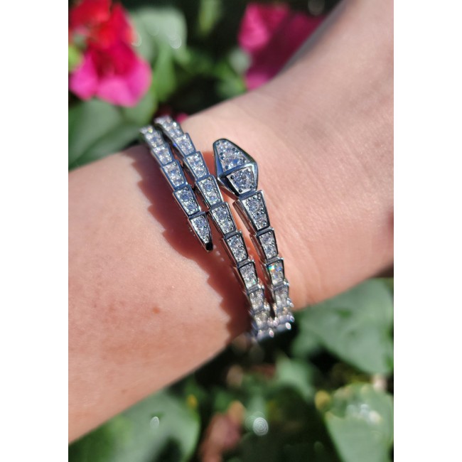 Precious Snake Genuine 55.5 carat White Topaz .925 Sterling Silver handcrafted spinal Bracelet