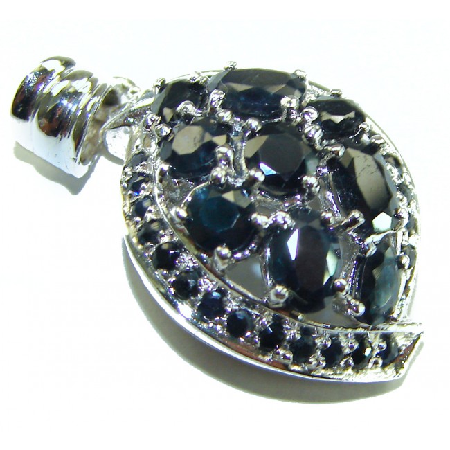 Fancy Blue Authentic 8.5 carat Sapphire .925 Sterling Silver handmade pendant - Close-up of blue sapphire pendant with sterling silver setting