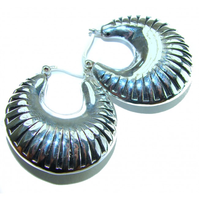 Highly Polished Fancy Modern design .925 Sterling Silver Italy made Earrings - photo 3