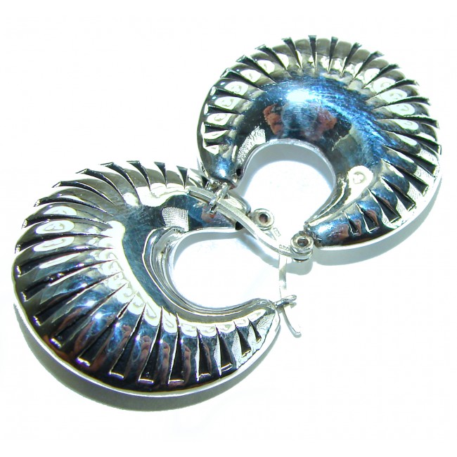 Highly Polished Fancy Modern design .925 Sterling Silver Italy made Earrings - photo 2