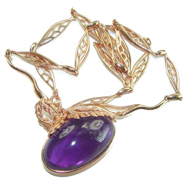 Purple Rose authentic 39.8 carat authentic Amethyst 14K ROSE Gold over .925 Sterling Silver handcrafted Station necklace - Amethyst necklace close-up, 39.8 carat stone with 14K rose gold setting.