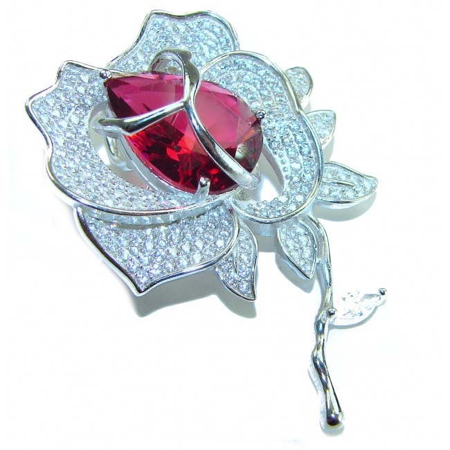 Retro Style - Precious Rose Genuine 18.5 carat Ruby .925 Sterling Silver handmade Pendant - Brooch